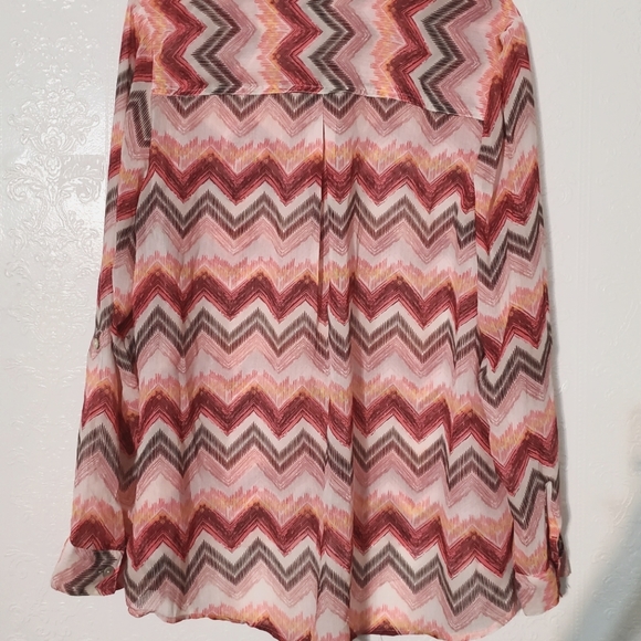 New Directions lightweight polyester button down longsleeved blouse top colorful - Picture 2 of 16